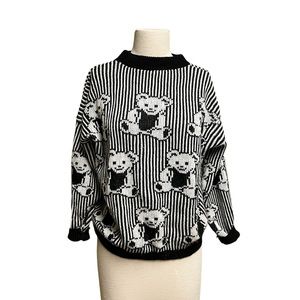 Vintage retro Adele Teddy Bear Sweater Black And White women M/L? See pictures